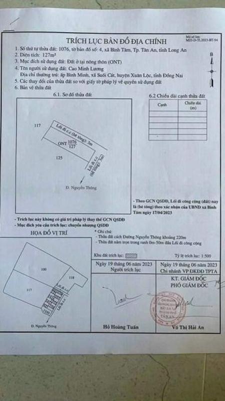 Chu cần bán Đất hẻm đường Nguyễn Thông , xã Bình Tâm, TP Tân An .