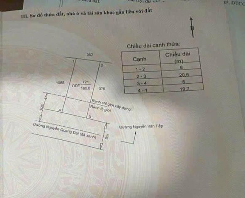 Chính chủ gửi bán lô đất thổ cư mặt tiền đường Nguyễn Quang Đại, phường 5, tp Tân An