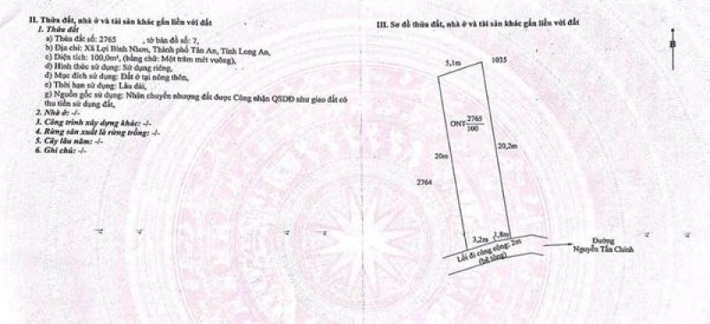 Chủ gửi bán lô thổ cư , xã Lợi Bình Nhơn, Tp Tân an, long an