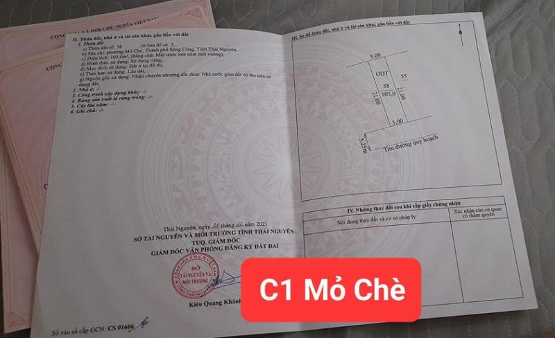 Cần bán Lô đất đẹp KDC An Châu. P Mỏ Chè. TP Sông Công  + Đường quy hoạch cống hộp, vỉa hè + Gần trư