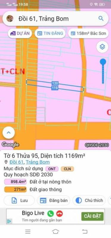 Bán 1169 m2 Đất Mặt Tiền Đường Trục Chính Trảng Bom - Xã Đồi 61 Giá Siêu Rẻ