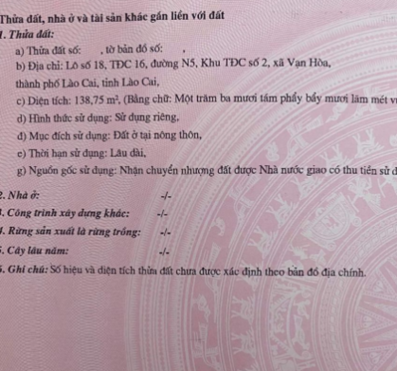 Cần bán gấp lô đất tái định cư Vạn Hoà 2 