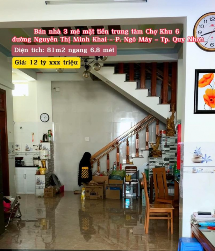 Bán căn nhà 3 mê mặt tiền Chợ_Khu_6 đường Nguyễn Thị Minh Khai - P. Ngô Mây - Tp. Quy Nhơn.